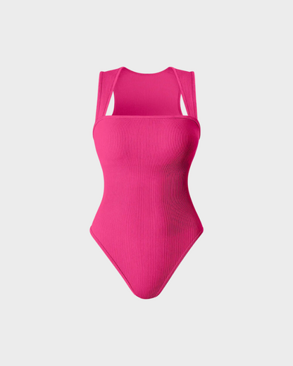 Ribbed Strappy Square Neck Bodysuit