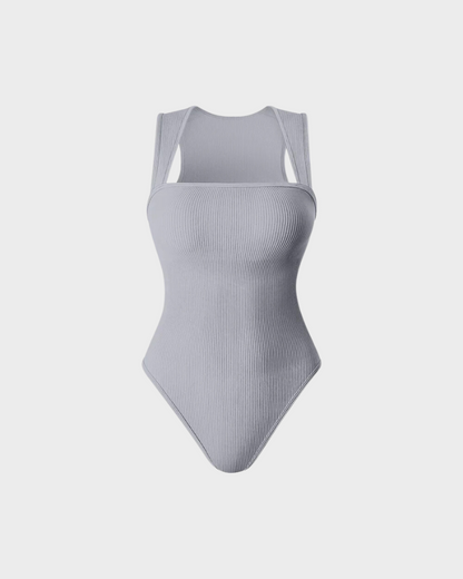 Ribbed Strappy Square Neck Bodysuit