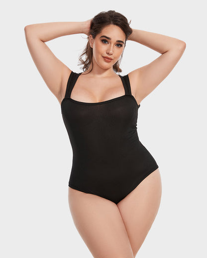 Ribbed Strappy Square Neck Bodysuit