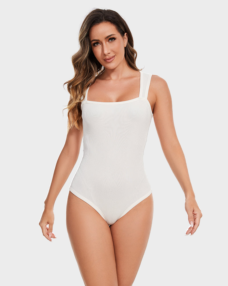 Ribbed Strappy Square Neck Bodysuit